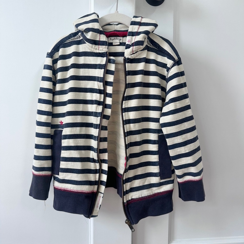 Hatley Kids Navy White Striped Full Zip Hoodie Sweatshirt Star Detail Size 3